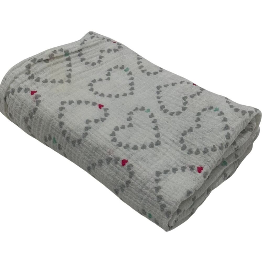 Aden by Aden + Anais Gray Hearts Muslin Swaddle Blanket Gray White Nursery 42x42